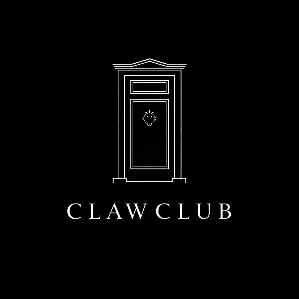 ClawClub white linework logo on black.