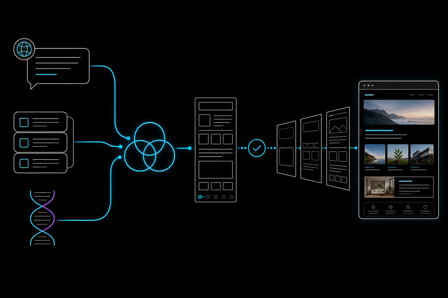 Visitor intent, approved knowledge, and a design genome become a certified streamed page.